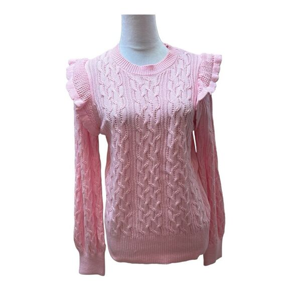 Crown and Ivy Pastel Pink Cable Knit‎  Preppy Sweater Size M - Picture 1 of 7